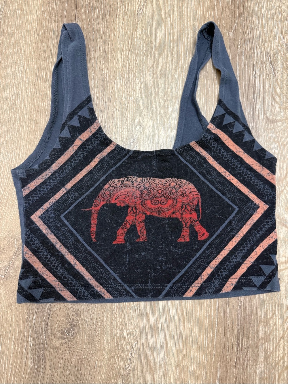 Urban Outfitters Black Crop Tank with Red Elephant Motif